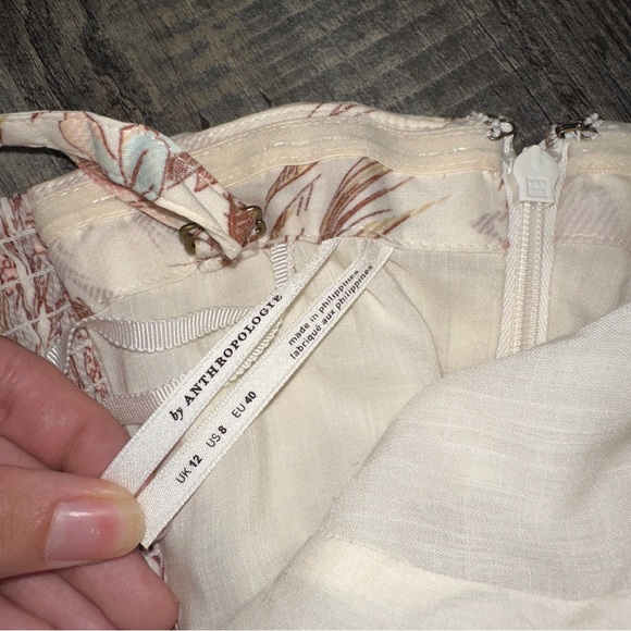 ANTHROPOLOGIE cream tropical palm trees high low flounced Adriana midi dress 8 - Picture 7 of 13